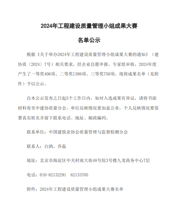 【喜讯】苏州7003全讯白菜网集团两项QC成果荣获国家级工程建设质量管理小组竞赛荣誉